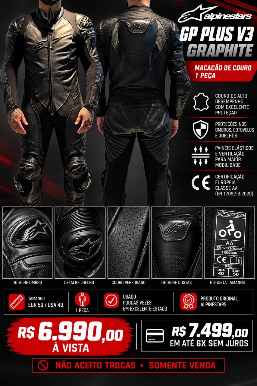 MACACÃO ALPINESTARS GP PLUS V3 GRAPHITE - 1 PEÇA | ORIGINAL