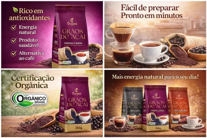 Grãos de Açaí Guamá 250g Torrado e Moído + Café Orgânico 100% Natural - Foto 5