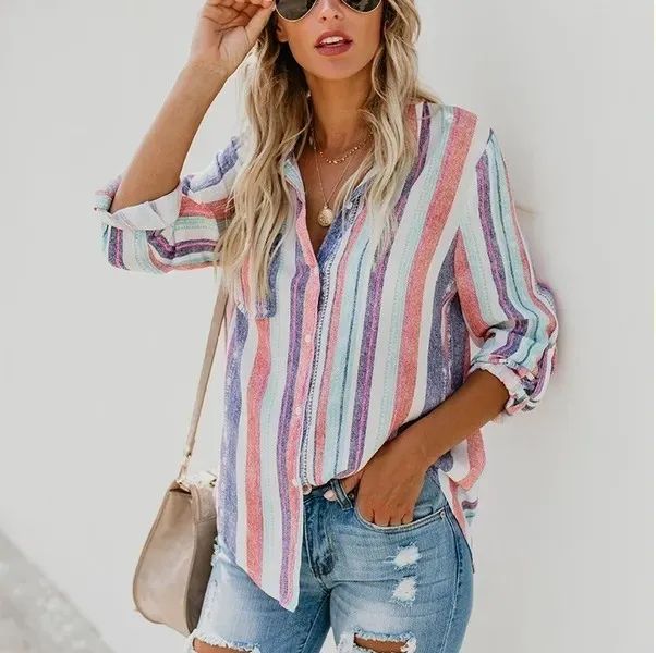 Camisa Feminina Listrada Colorida - Nova - Foto 3
