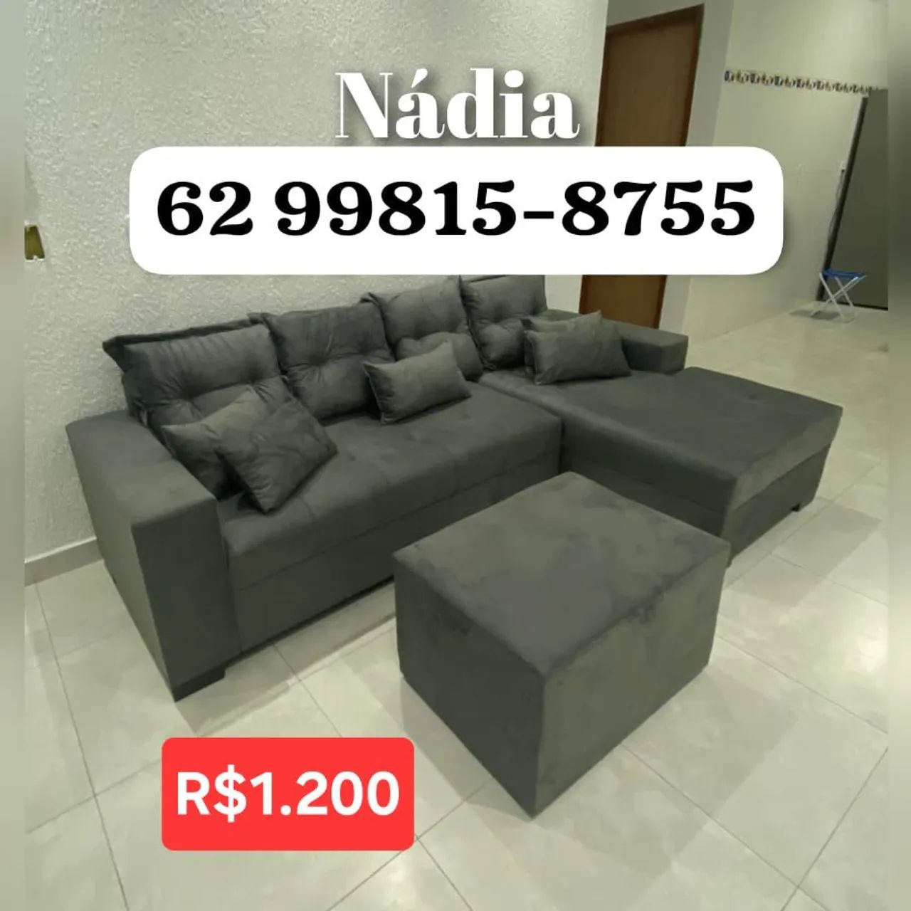 SOFÁ CINZA 2.40X1.40 COM ATÉ 4 LUGARES 