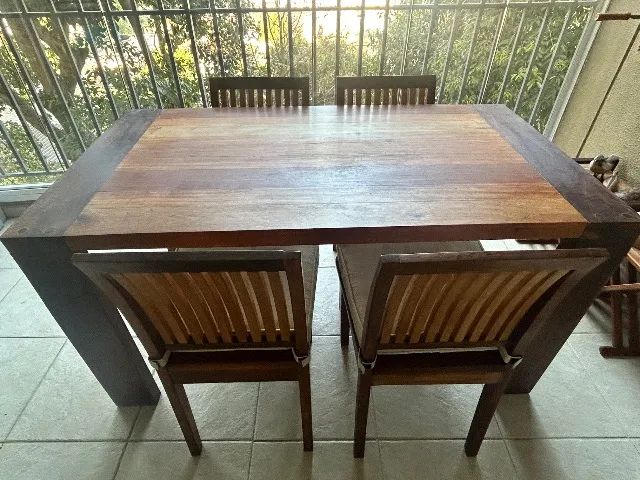 Mesa de jantar retangular madeira demolição 