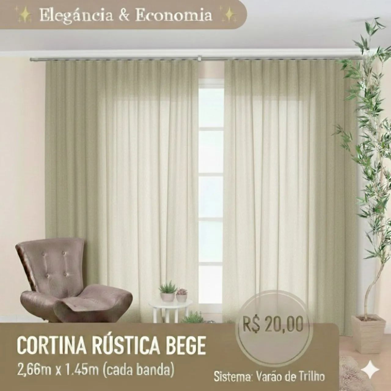 Conjunto de Cortinas Rústica 