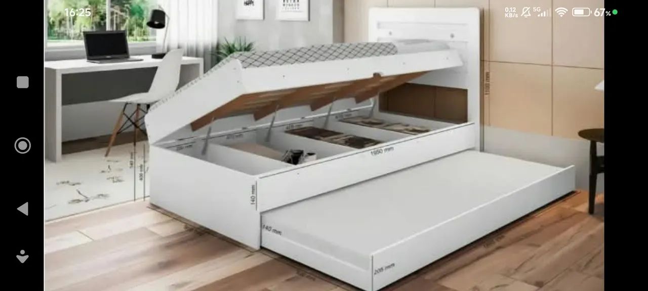 Bi cama de solteiro com baú mdf