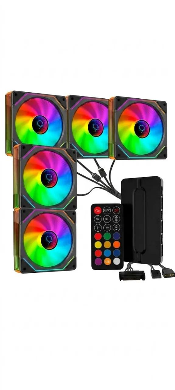 Kit 5 fans argb + controladora 