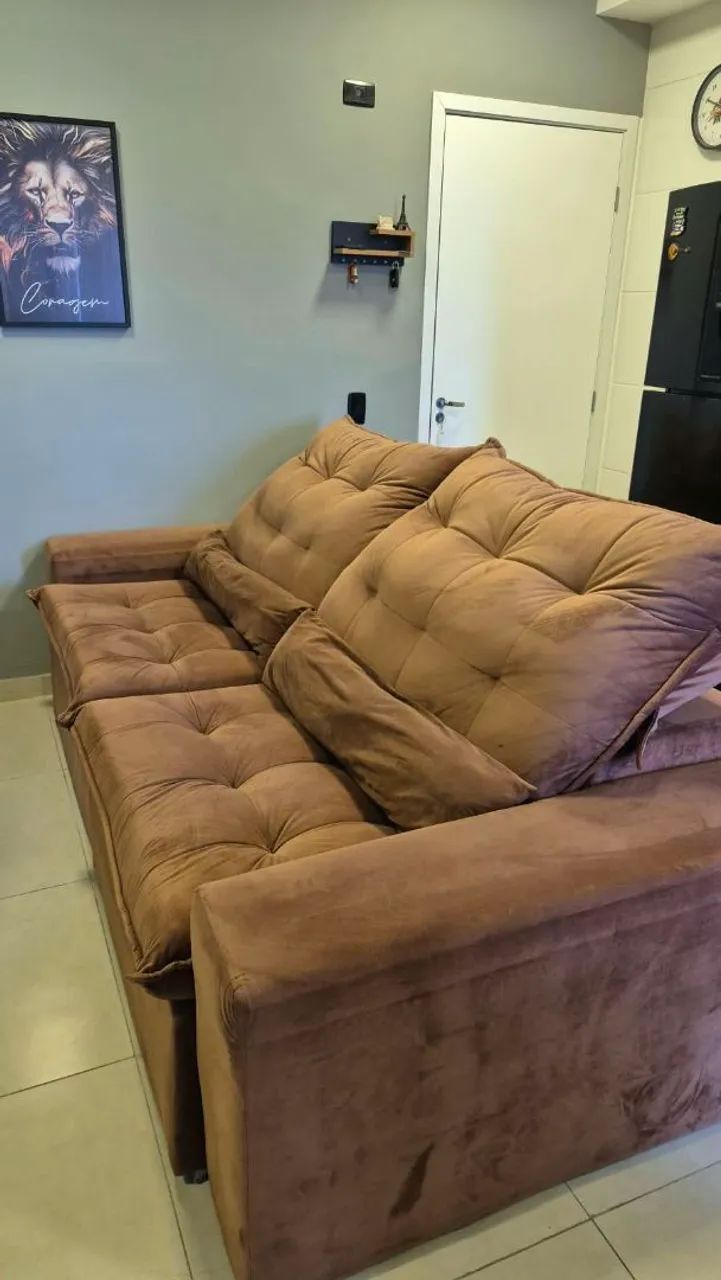 Sofa retrátil e reclinável 3 lugares marrom - Foto 3