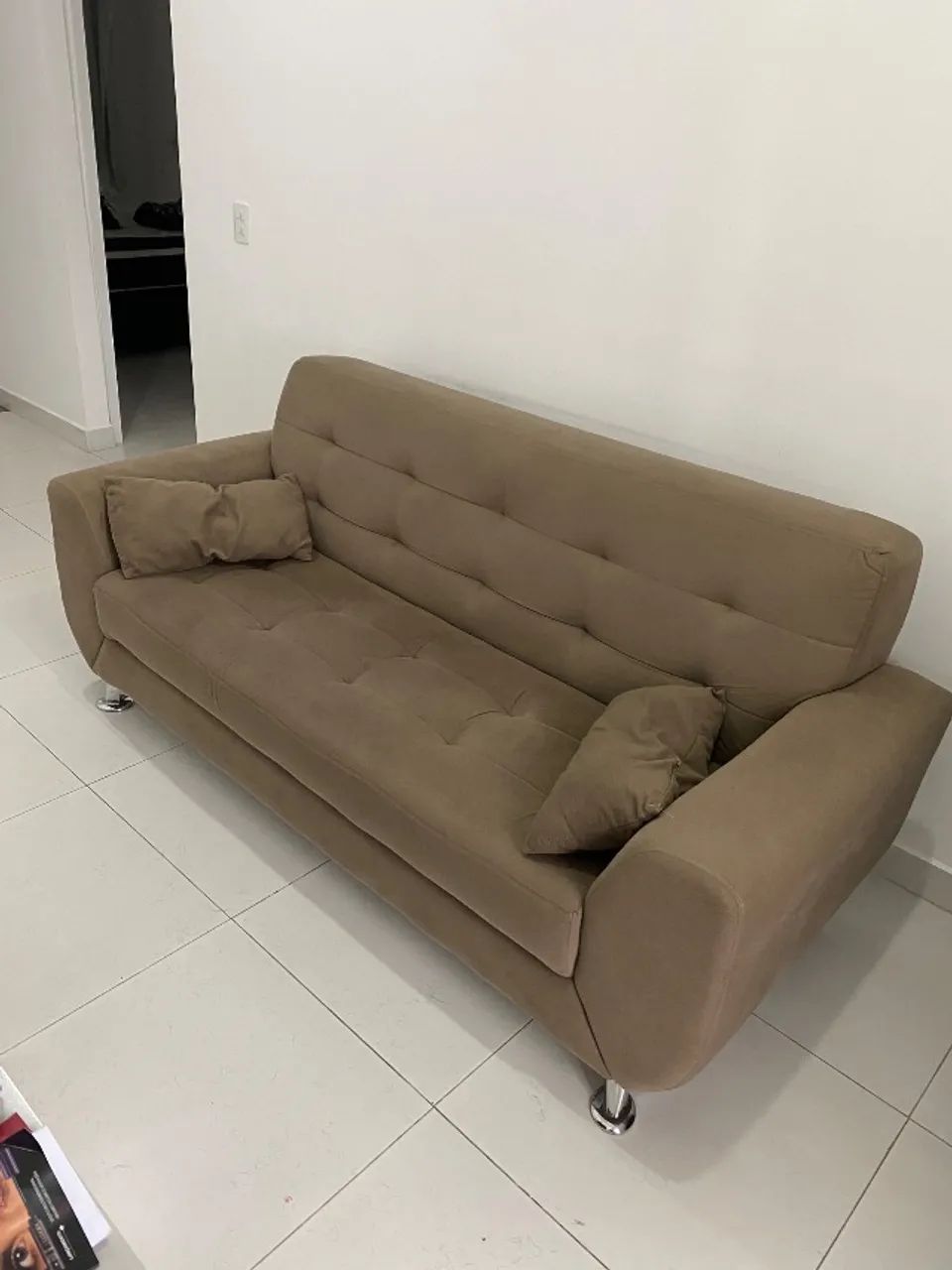 Sofá 3 Lugares Suede Castanho65580434436865120