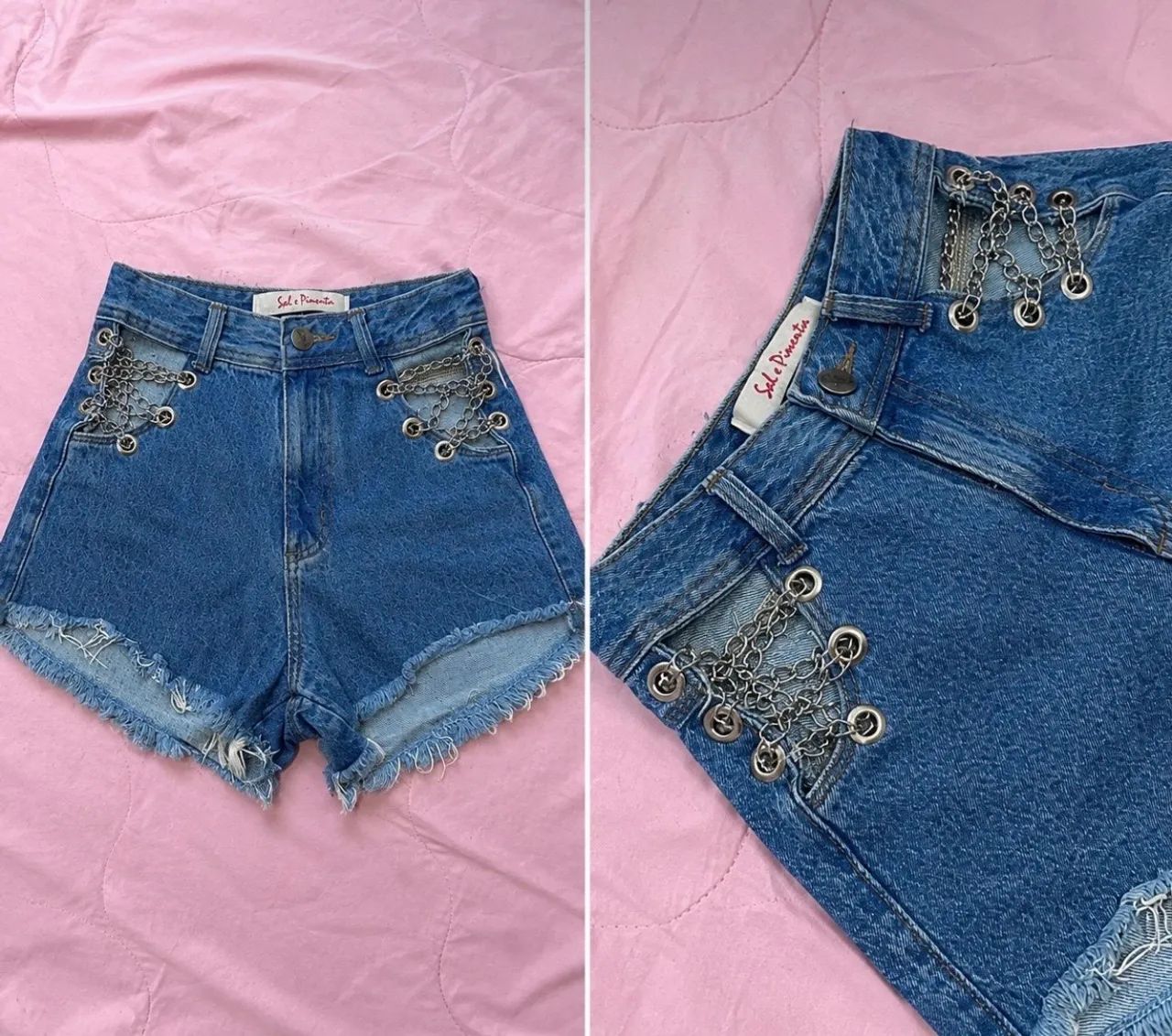 short jeans com corrente y2k sal e pimenta