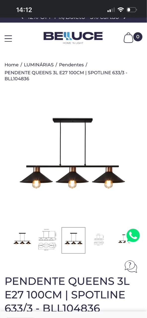 Luminária pendente com 3 
