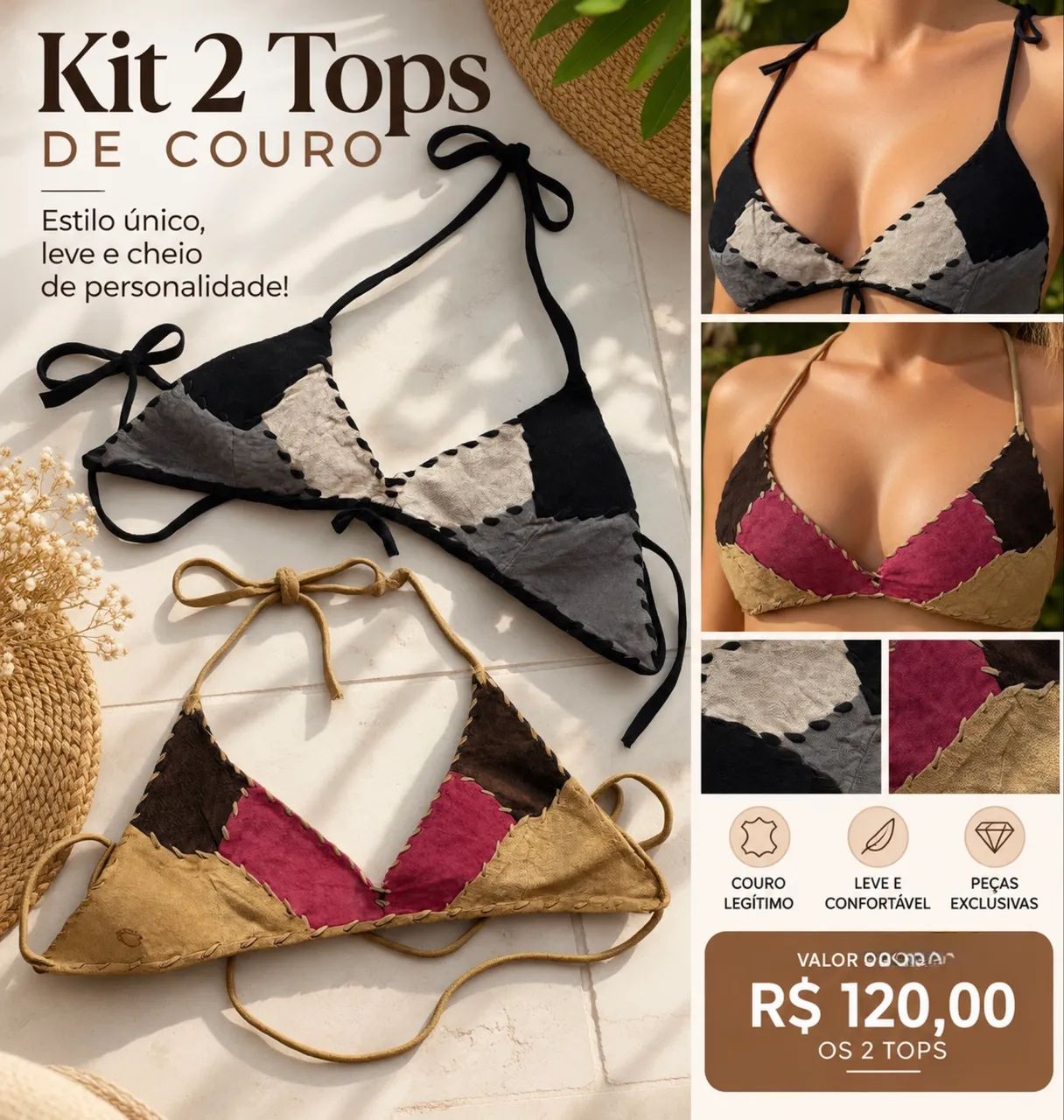 Kit 2 Tops de Couro