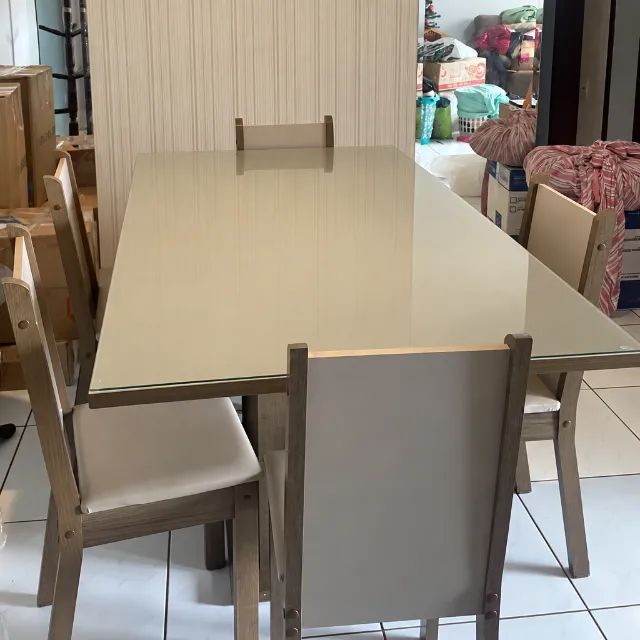 Mesa de Jantar com Tampo de Vidro + 6 Cadeiras