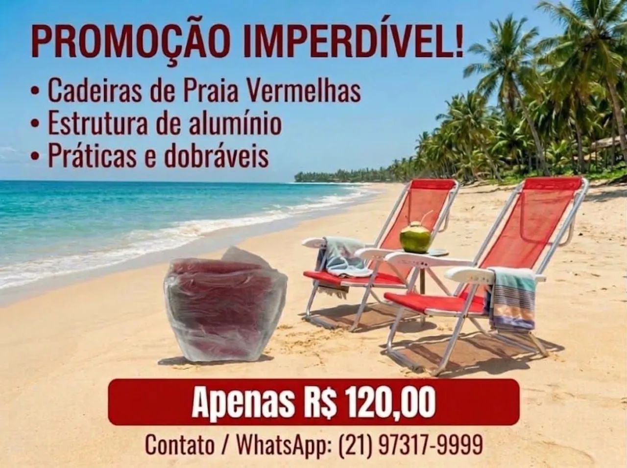 Cadeira de praia de alumínio nova 