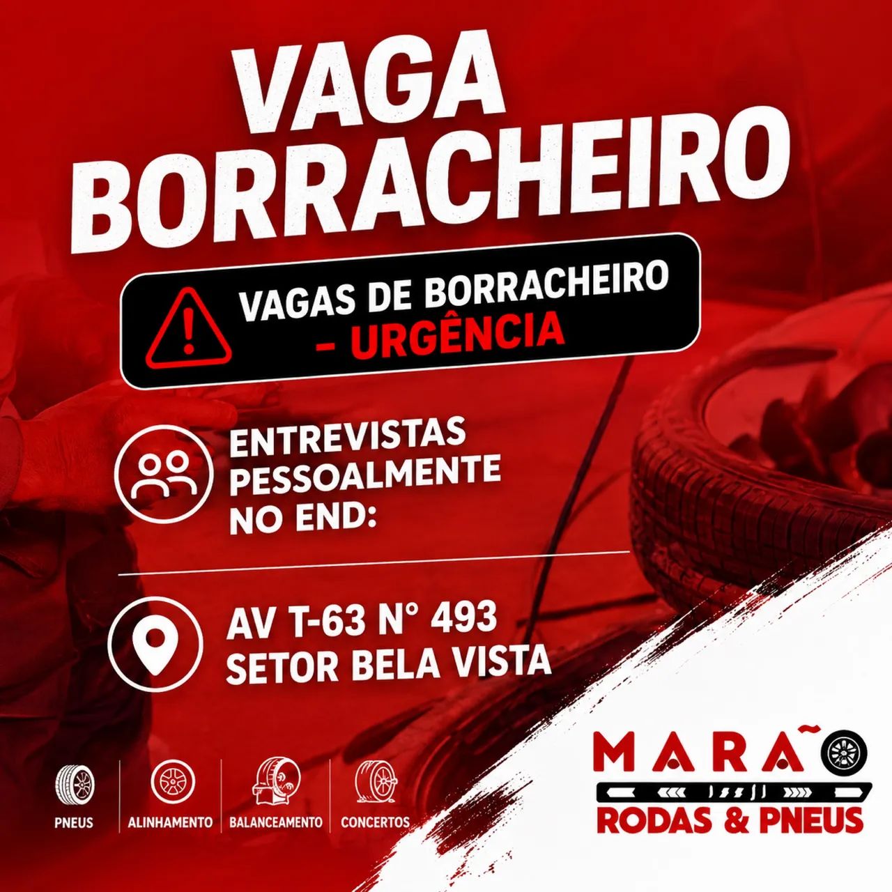 Vaga de borracheiro e mecânico com urgência 