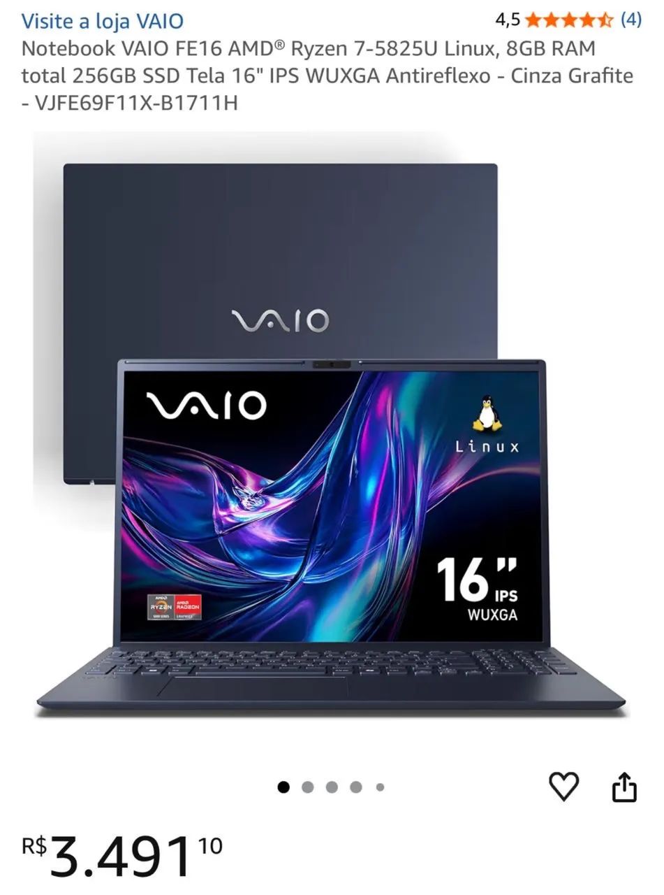 NOTEBOOK VAIO 256/8 RYZEN 7 - LACRADO - Foto 2