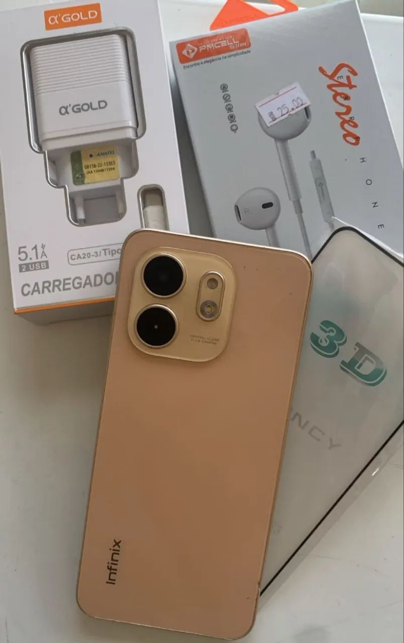 Infinix Smart 9 com carregador, fone com fio e película de vidro 