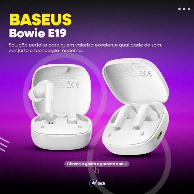 Fone Bluetoth Baseus Bowie E19 | Drivers de 12mm | 33horas | IPX5 -Entrega Grátis-