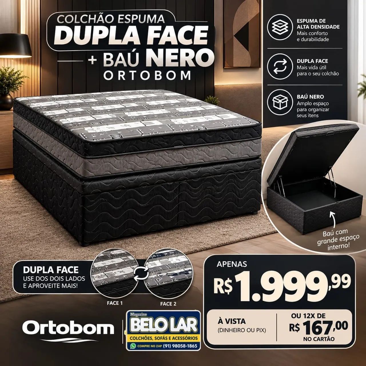 Colchão Dupla Face + Baú Nero