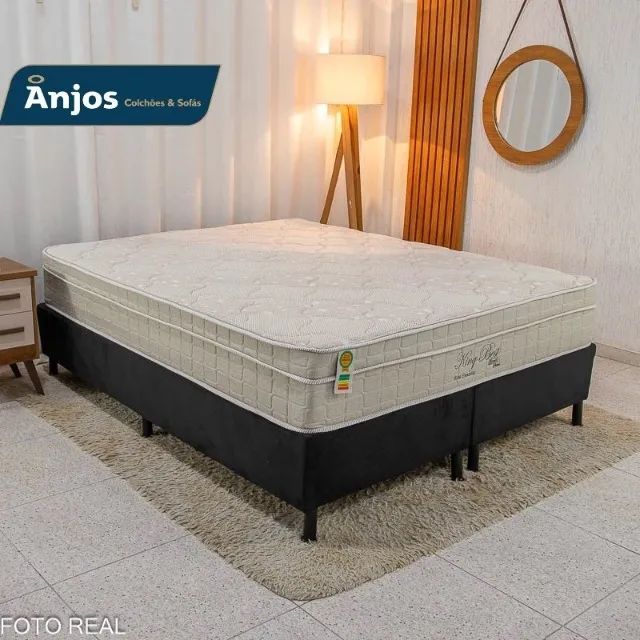 Cama box preto + colchão king anjos