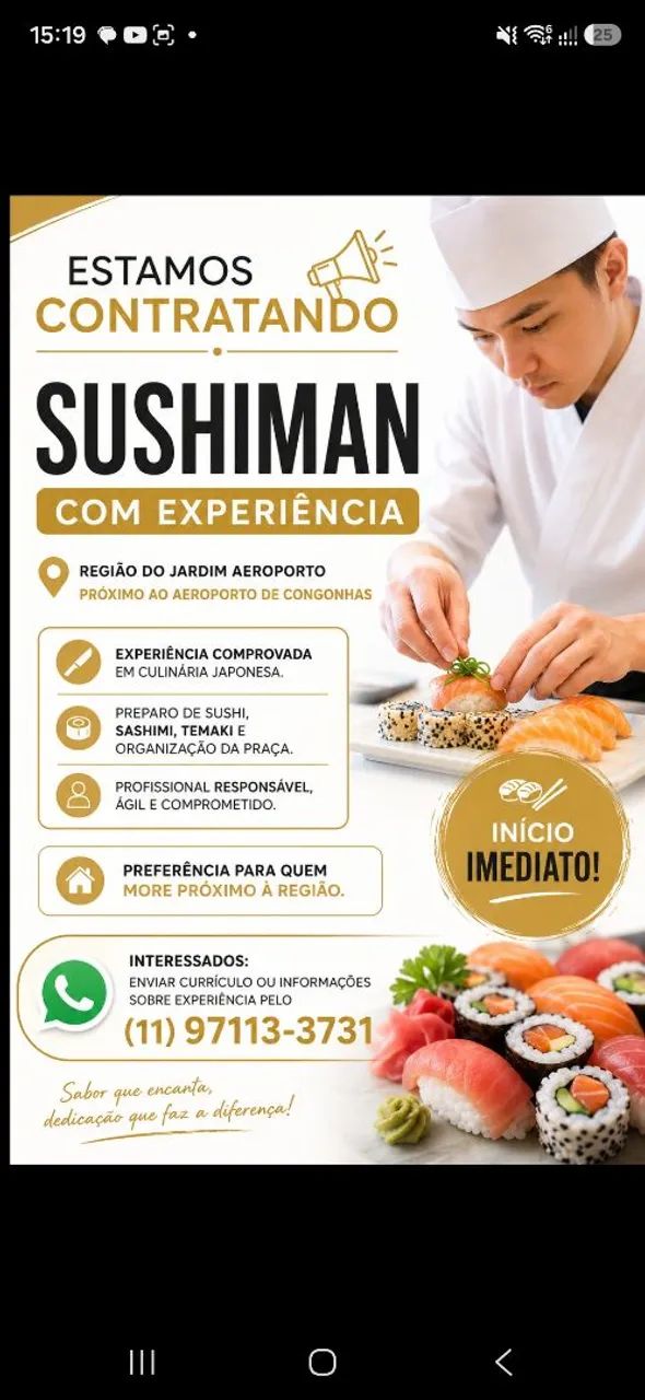 VAGA PARA SUSHIMAN - COM EXPERIÊNCIA ?