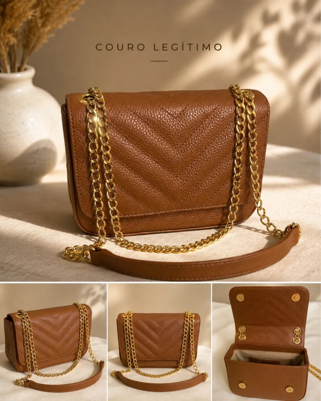 Bolsa Couro legítimo Caramelo 