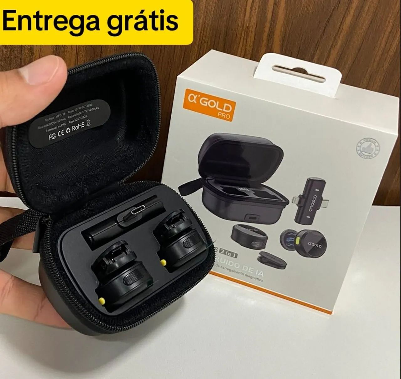 Microfone de Lapela Agold com Estojo