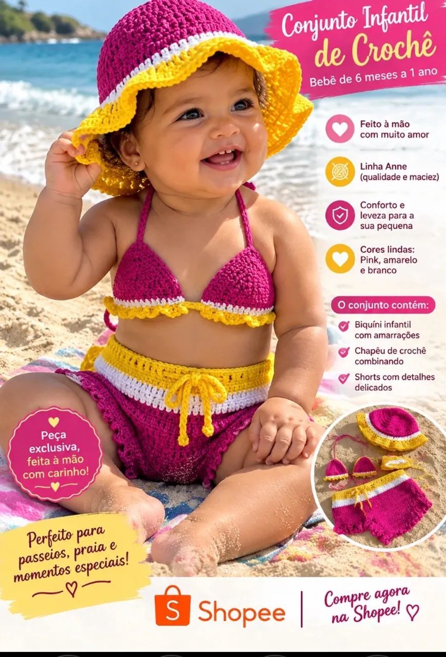 Conjunto 3 peças crochê  - Foto 3
