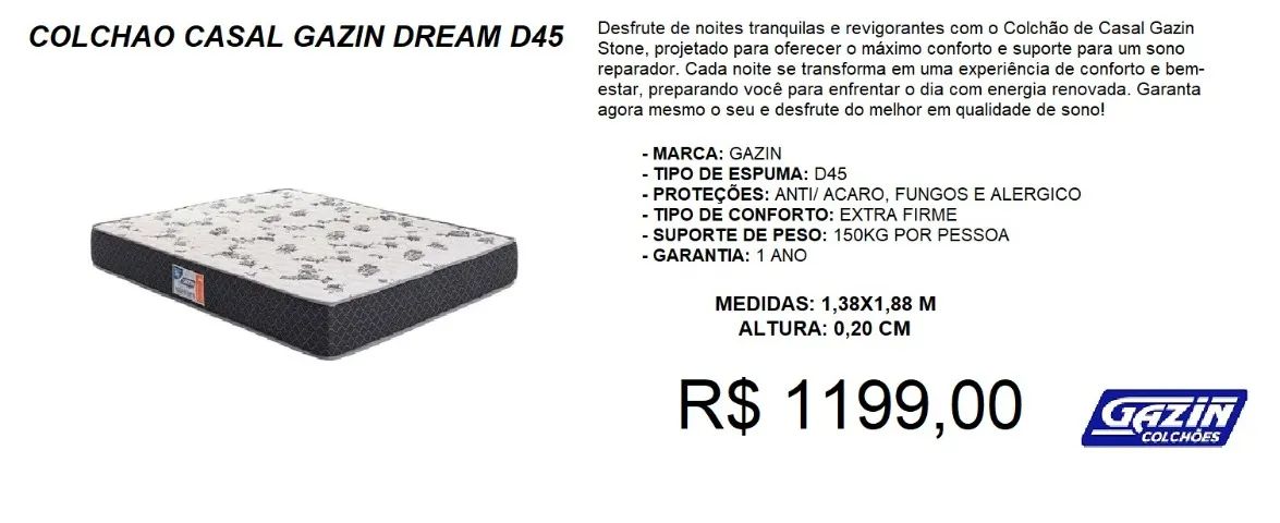 Colchão d45 casal gazin - a pronta entrega 