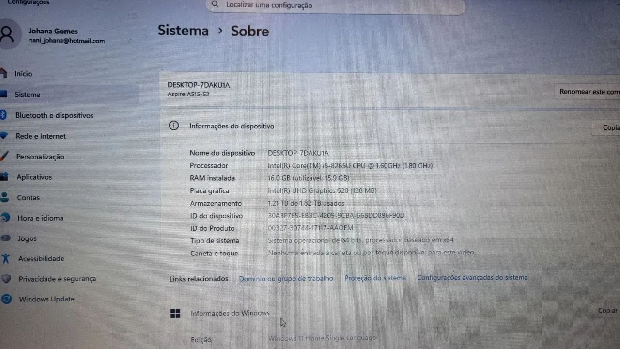 Notebook Acer Aspire 5 i5-8 16gb ram 2tb