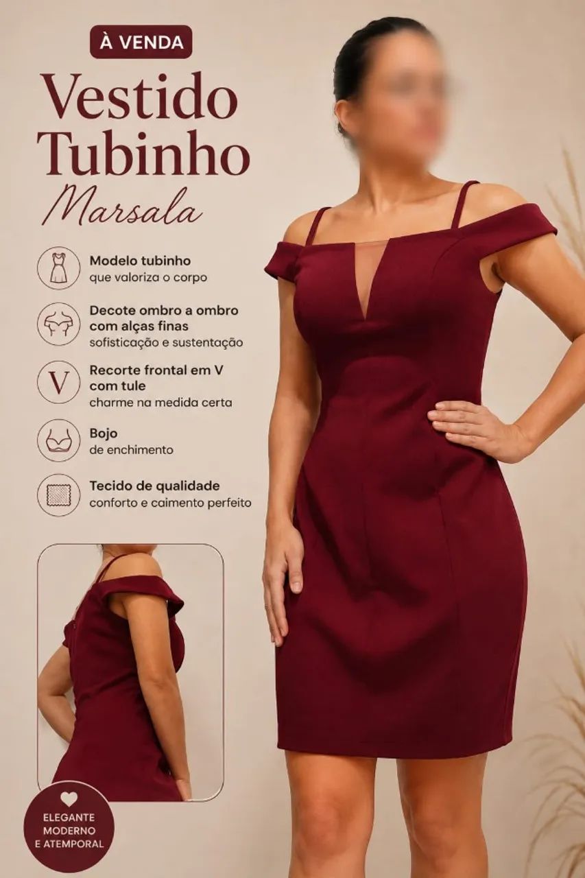 Vestido tubinho Marsala 