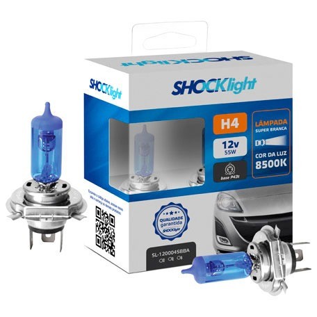 Par Lâmpada H4 Super Branca Shocklight 8500k 12v 60/55w