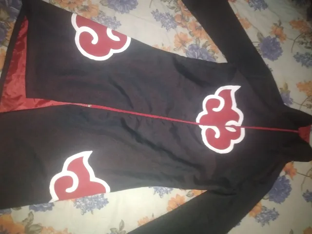 Manto Roupa Akatsuki com Máscar Tobi + 2 colares e Anel Akatsuki (P (1,40 a  1,55))