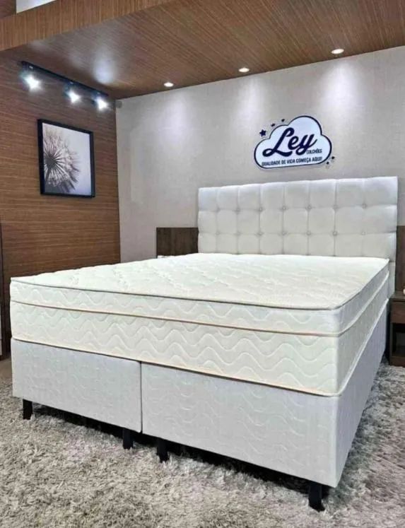 Cama Box QUEEN Size Ley colchões, Base + Colchão molas ensacadas individual