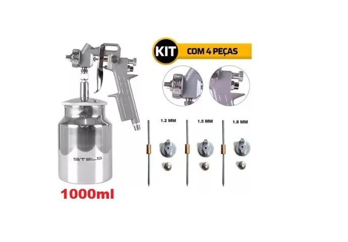 Pistola De Pintura Profissional de Alta Pressão 1000ml com Bicos 1.2, 1.5 E 1.8mm - Foto 3