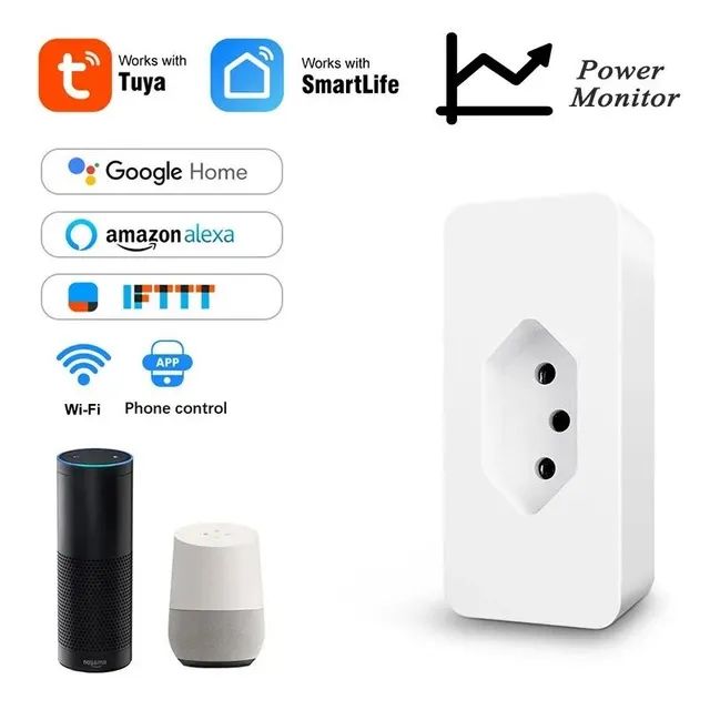 Plugue de tomada Wi-fi Tuya, Compatível com Alexa, Controle a distância 