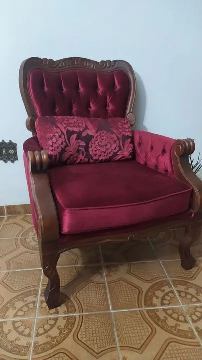 Poltrona de veludo vermelho, estilo clássico - Foto 3
