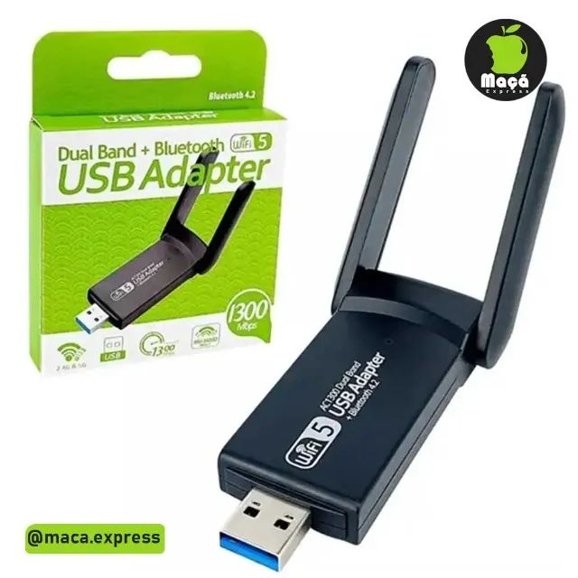Adaptador Usb wifi Dual Band Bluetooth 5g 1300mbps Bluetooth 4.2