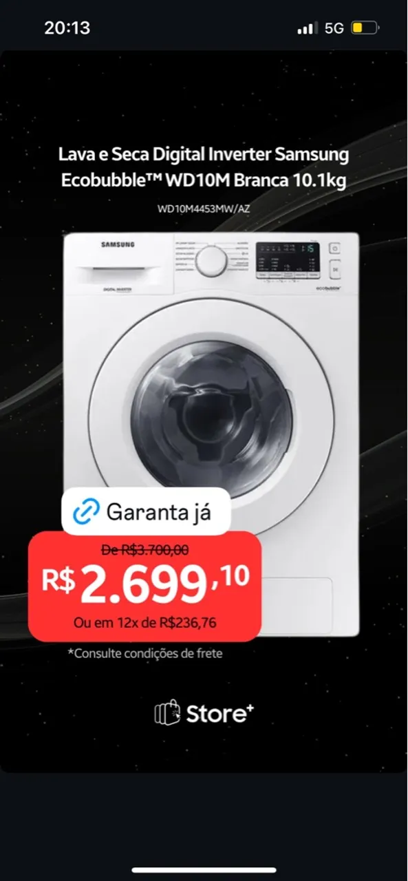 Lava e Seca Samsung Ecobubble WD10M Branca 10.1kg