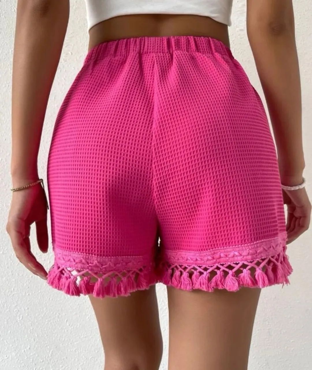 Shorts rosa - Franjinha - Foto 2