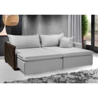 Sofá moderno com design sofisticado. Estofado cinza de alta qualidade com detalhes em cour