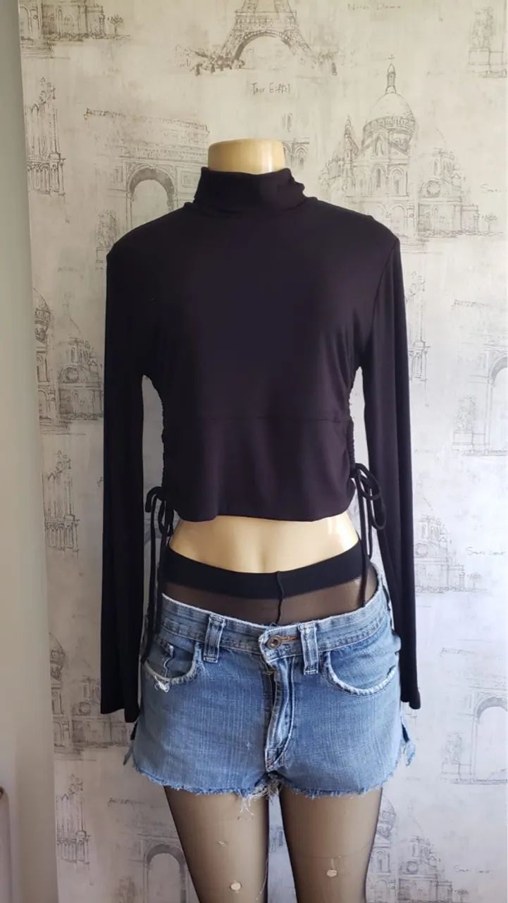 Conjunto Cropped e Saia Envelope Preto - Foto 3