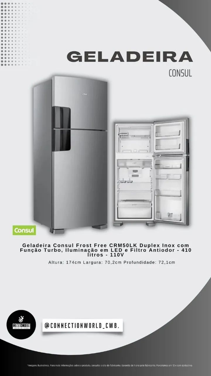 Geladeira Consul Frost Free Duplex 410 Litros - CRM50LK