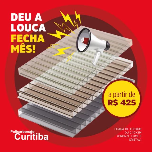 Chapa de Policarbonato Alveolar 6mm 1,05x6m ou 2,10x3m - Promoção Imperdível!