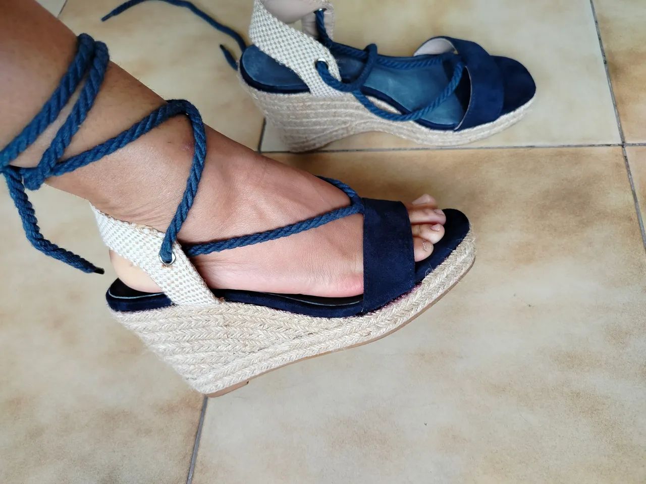 Sandália de corda azul