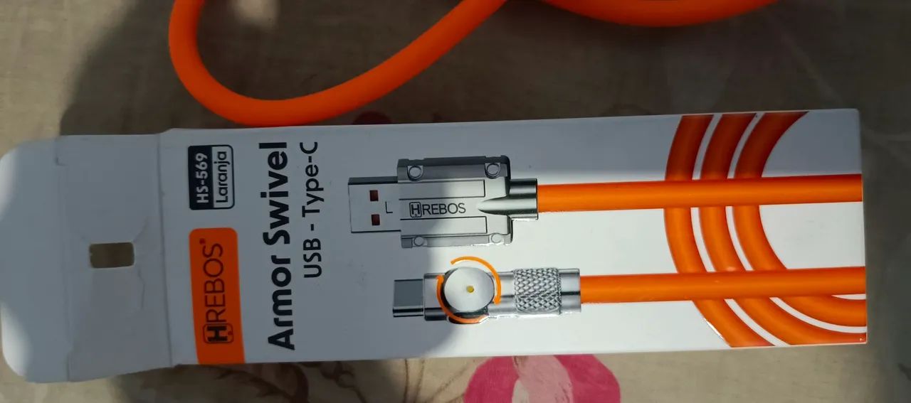 Cabo HREBOS Armor Swivel USB-Type-C Laranja - Foto 2
