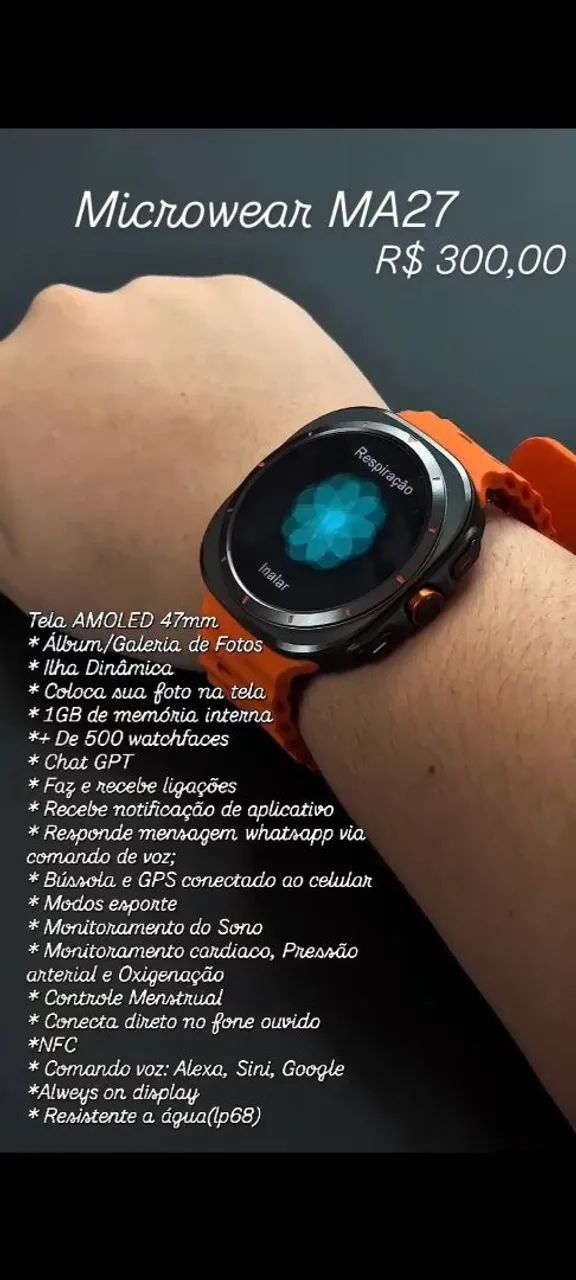 Smartwatch Microwear MA27 - Tela AMOLED 47mm