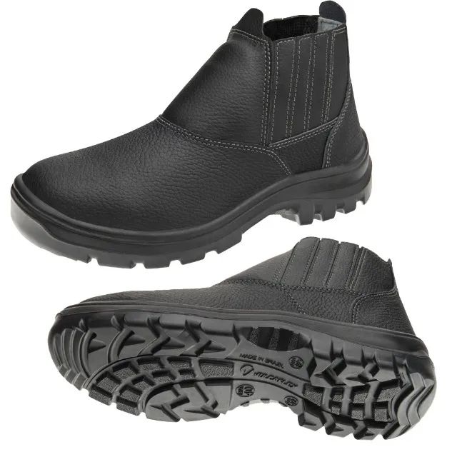 Botina Preta Couro Com Elástico Bico PVC VulcanFlex Ferramentas