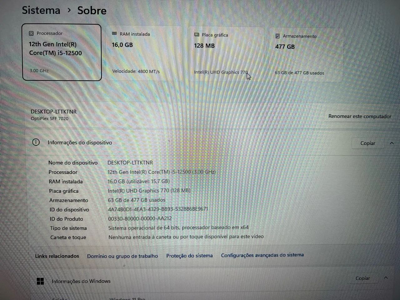 Dell Optiplex 7020 SFF i5 12500 16 GB DDR5 512 Nvme - Computadores