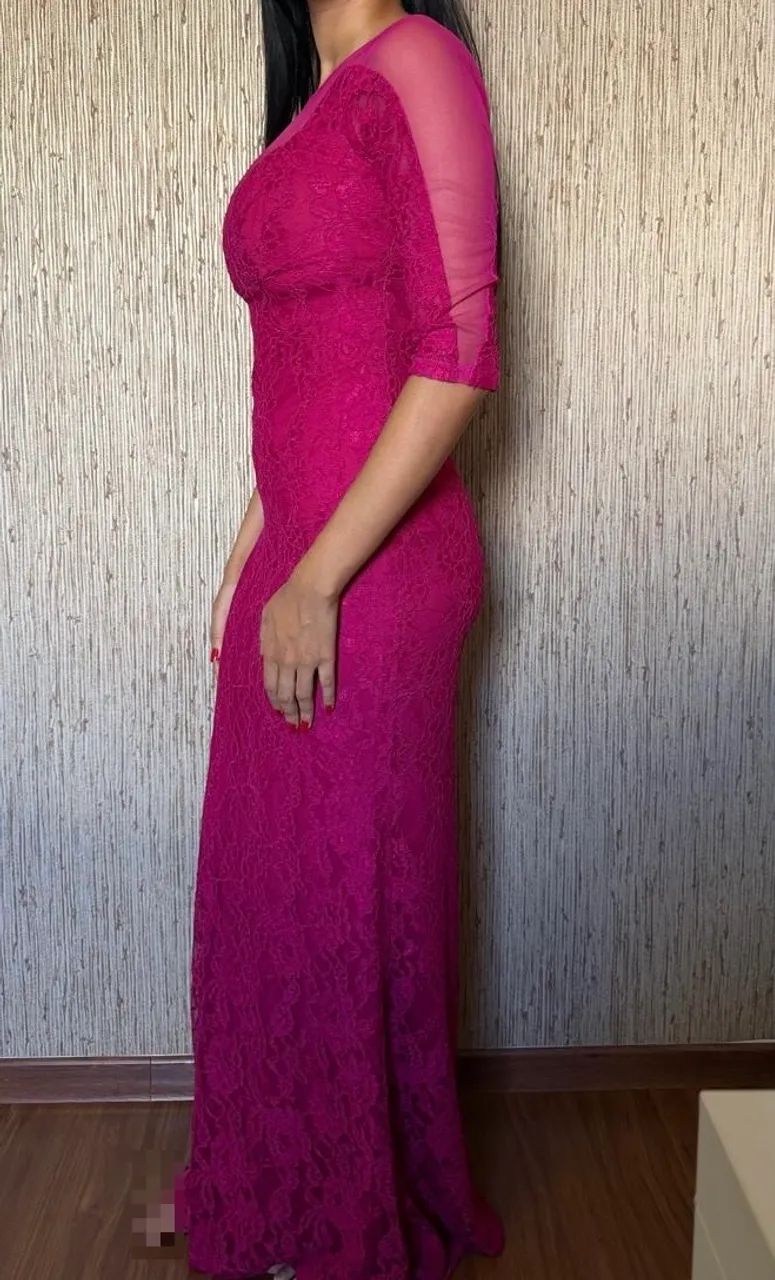 Vestido longo rosa rendado - Foto 2
