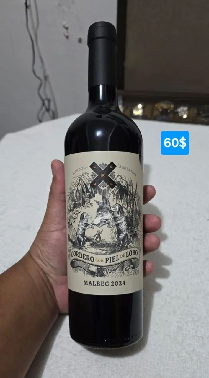 Vinho argentino Cordero com Piel de Lobo Malbec original 