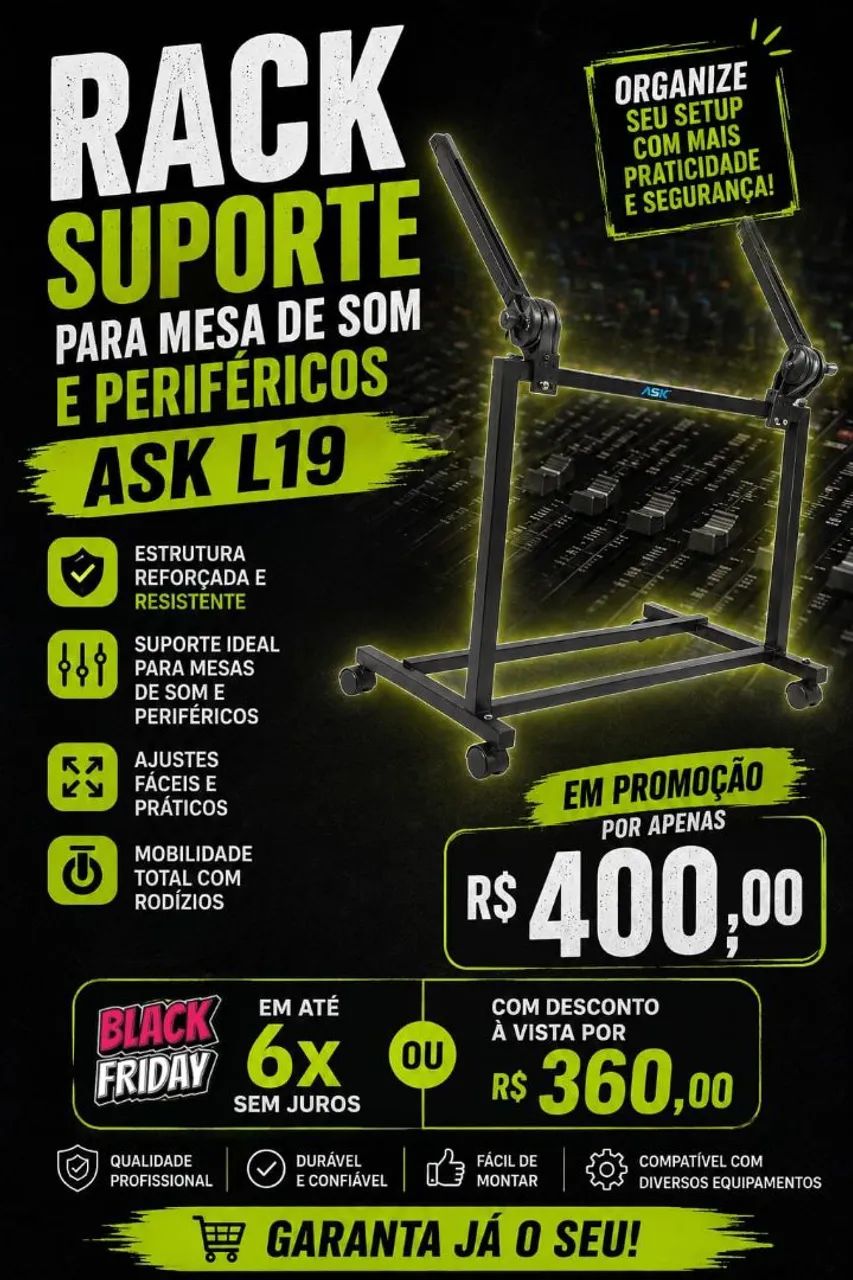 Rack suporte para mesa de som e perifericos ASK L19 promoção