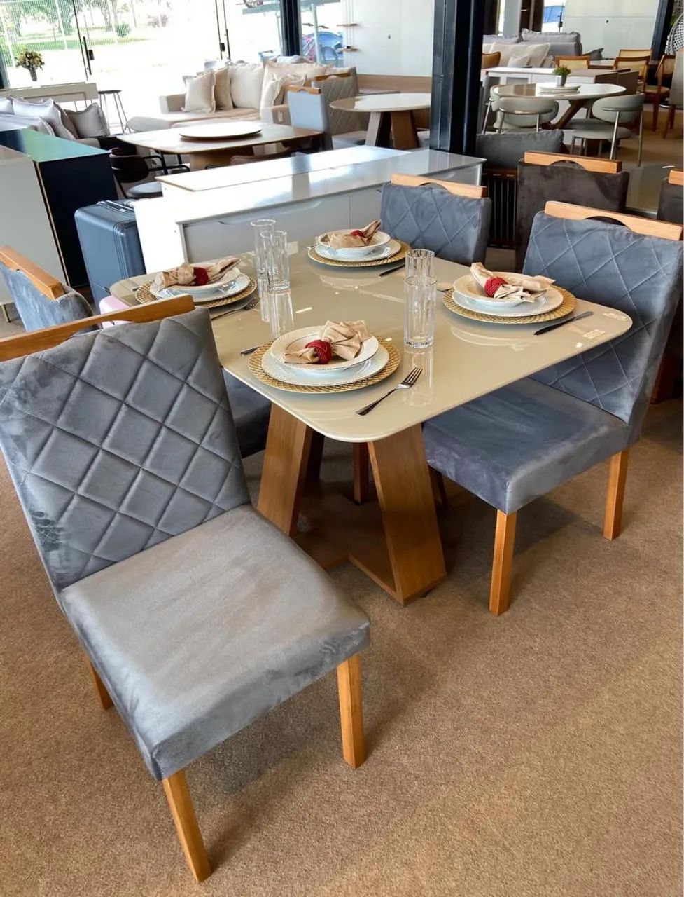 ? _*CONJUNTO DE MESA CELESTE 4 LUGARES VELUDO ou LINHO* ? 